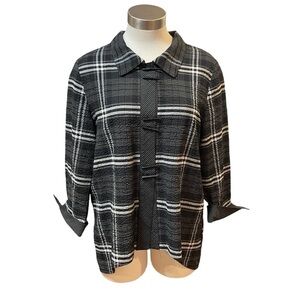 Habitat Top Boxy Button Up Black White Plaid Art Wear Lagenlook Sz. M